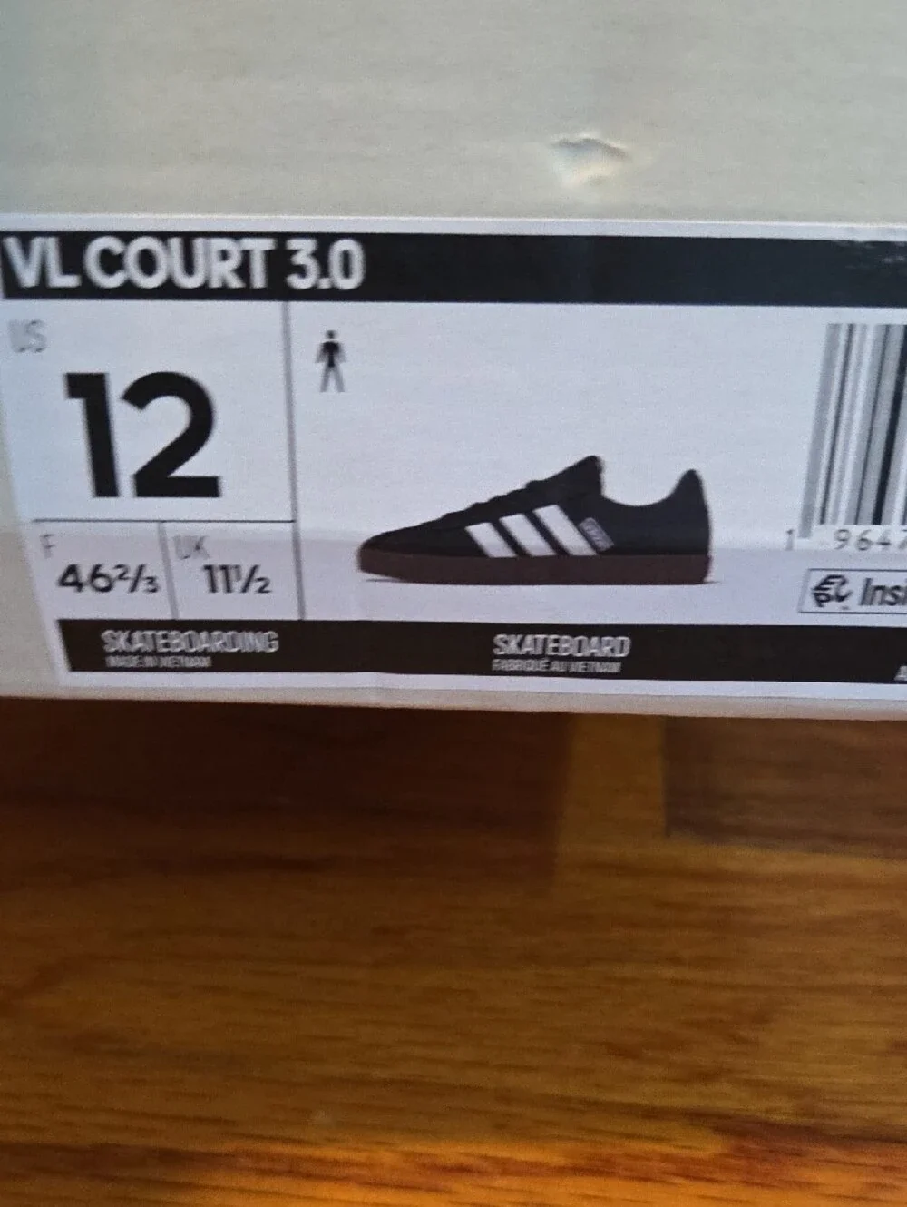 adidas Size 12 VL Court 3.0 Black White Sneakers with Brown-Gum Sole